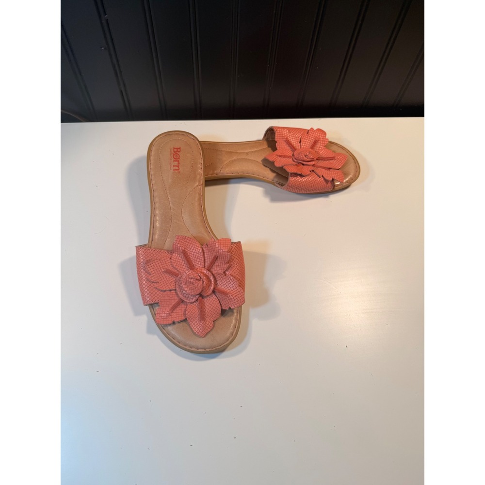 Born Mai Coral Pink Leather Flower Slide Sandals F38212 Womens 10M
